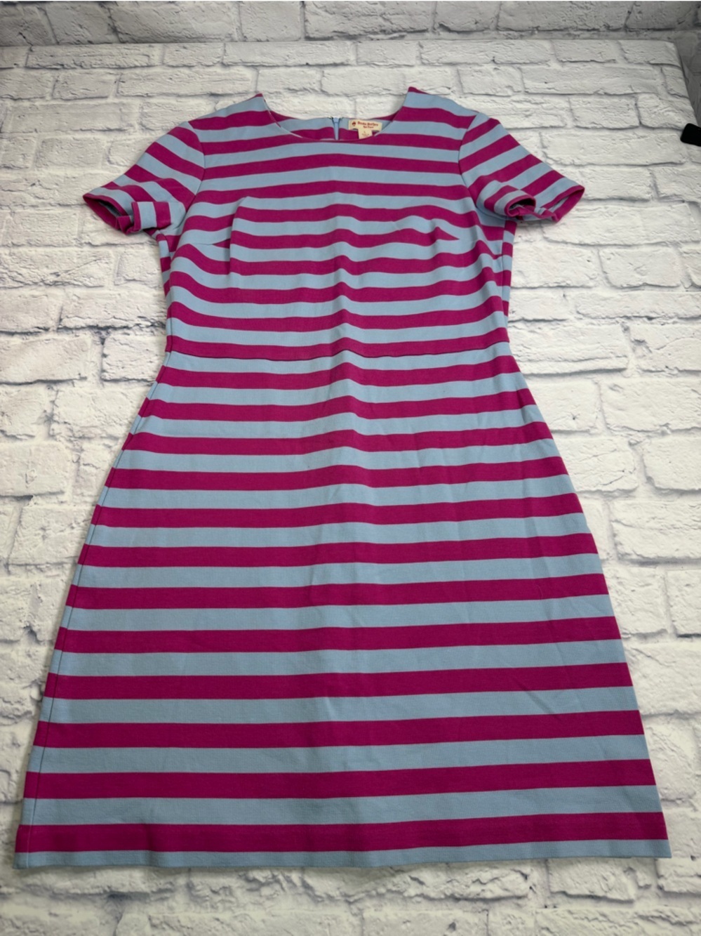 Brooks Brothers “Red Fleece” Pink and Light Blue Striped Midi Dress. Preppy.